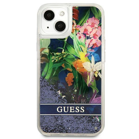 Guess Liquid Glitter Flower – Etui iPhone 13 (niebieski)