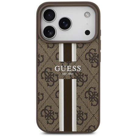 Guess 4G Printed Stripes MagSafe - Etui iPhone 17 Pro (brązowy)