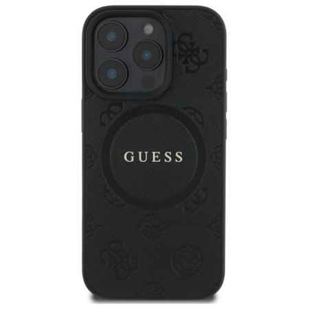 Guess Saffiano Peony Classic Logo MagSafe - Etui iPhone 16 Pro Max (czarny)