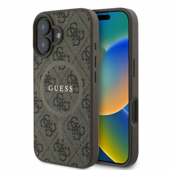 Guess 4G Ring Classic Logo MagSafe - Etui iPhone 16 (brązowy)