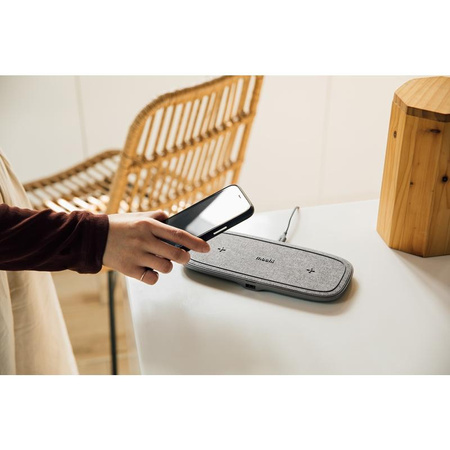 Moshi Sette Q - Podwójna bezprzewodowa ładowarka indukcyjna Qi do iPhone i Android (Nordic Grey)