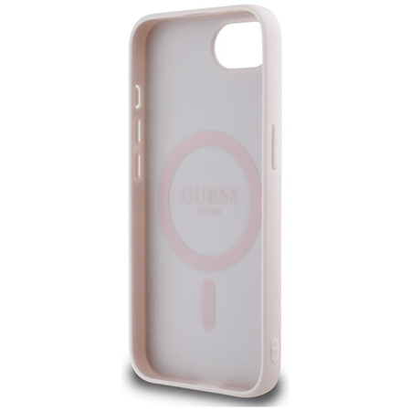 Guess Grained Hot Stamp Peony Triangle Logo MagSafe - Etui do iPhone 16e (beżowy)