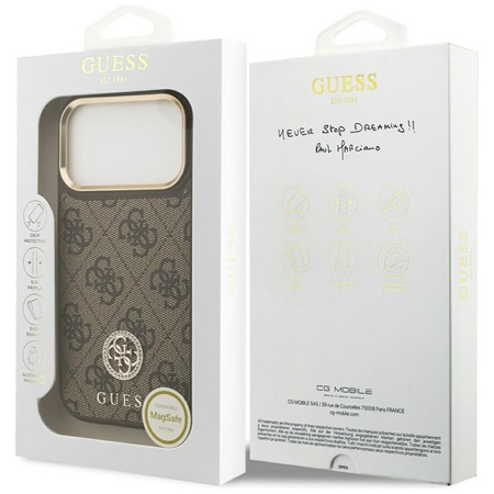 Guess 4G Strass Logo MagSafe - Etui iPhone 17 Pro (brązowy)