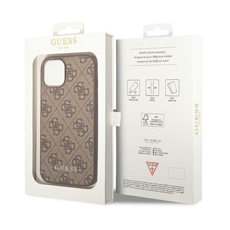 Guess 4G Metal Gold Logo – Etui iPhone 15 / 14 / 13 (brązowy)