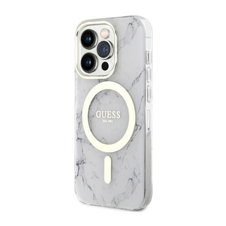 Guess Marble MagSafe - Etui iPhone 14 Pro Max (Biały)