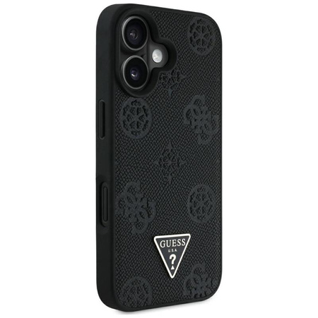 Guess Grained Hot Stamp Peony Triangle Logo MagSafe - Etui do iPhone 16 (czarny)