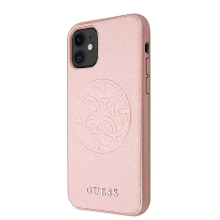 Guess Saffiano 4G Circle Logo - Etui iPhone 11 (różowy)