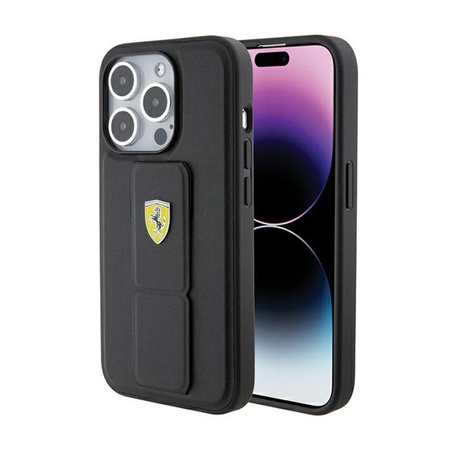 Ferrari Grip Stand Metal Logo - Etui iPhone 15 Pro Max (czarny)