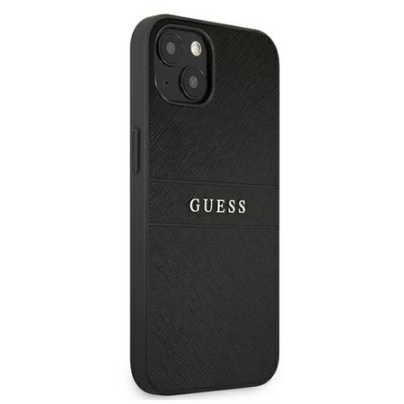 Guess Saffiano Metal Logo Stripes - Etui iPhone 13 (czarny)