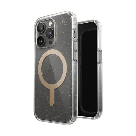 Speck Presidio Perfect-Clear with Glitter + MagSafe - Etui iPhone 14 Pro z powłoką MICROBAN (Clear / Gold Glitter)