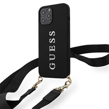 Guess HC Silicone Printed Logo + Strap - Etui z odpinaną smyczką iPhone 12 Pro Max (czarny)