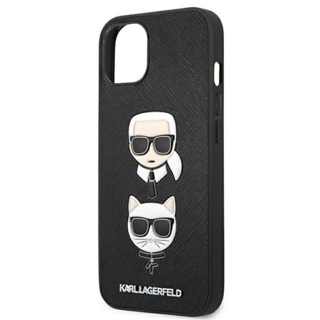 Karl Lagerfeld Saffiano Karl & Choupette Embossed Heads - Etui iPhone 13 mini (czarny)