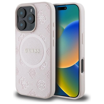 Guess Saffiano Peony Classic Logo MagSafe - Etui iPhone 16 Pro Max (różowy)