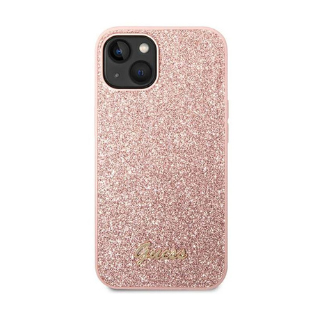 Guess Glitter Flakes Metal Logo Case – Etui iPhone 14 Plus (różowy)