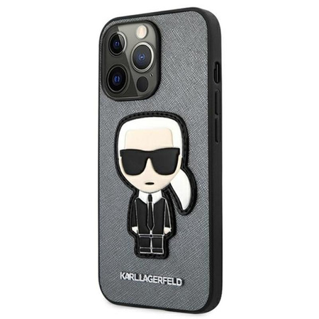 Karl Lagerfeld Saffiano Ikonik Patch - Etui iPhone 13 Pro Max (srebrny)