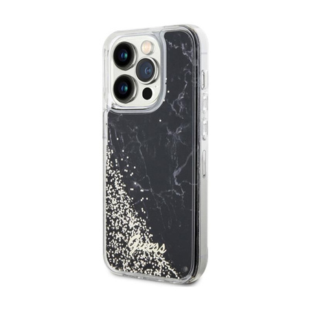 Guess Liquid Glitter Marble - Etui iPhone 14 Pro (Czarny)