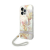 Guess Flower Cord - Etui ze smyczką iPhone 14 Pro (fioletowy)