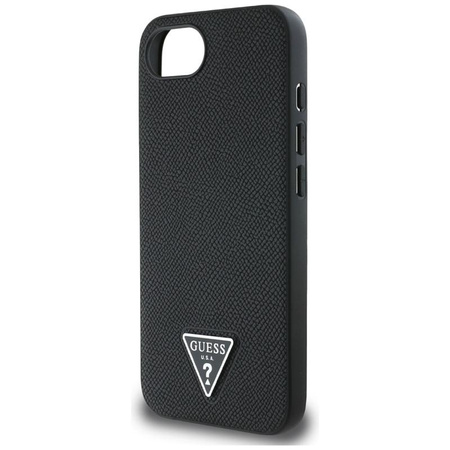 Guess Grained Triangle MagSafe - Etui do iPhone 16e (czarny)