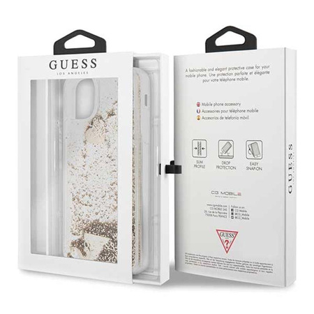 Guess Liquid Glitter Hearts - Etui iPhone 11 Pro Max (złoty)