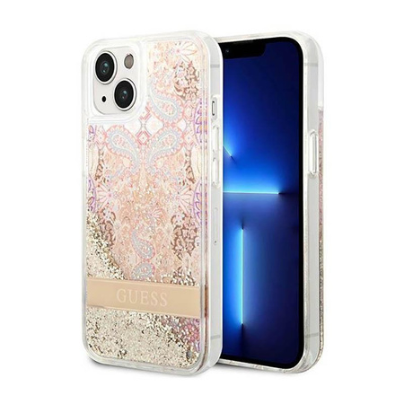 Guess Liquid Glitter Paisley - Etui iPhone 14 (złoty)