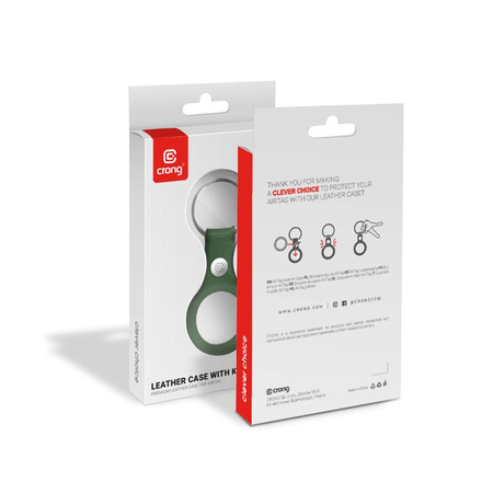 Crong Leather Case with Key Ring – Skórzane etui ochronne brelok do Apple AirTag 1 / 2 (zielony)