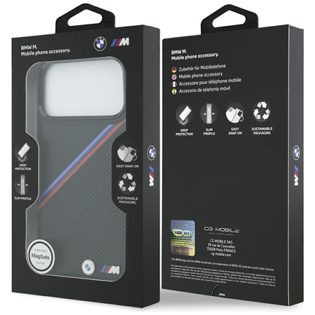 BMW M Tricolor Metal Logo MagSafe - Etui iPhone 17 Pro Max (czarny)
