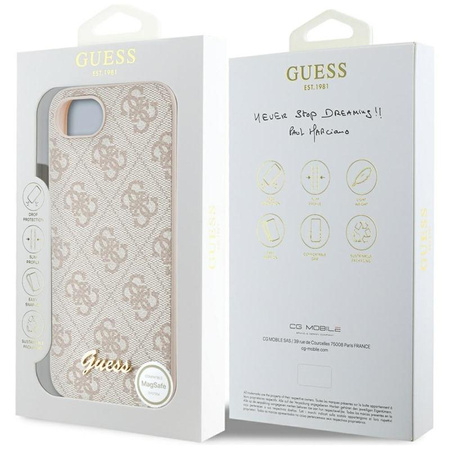 Guess 4G Script Logo MagSafe - Etui do iPhone 16e (różowy)