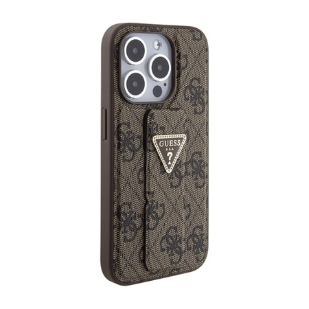 Guess Grip Stand 4G Triangle Strass Logo - Etui iPhone 15 Pro (brązowy)