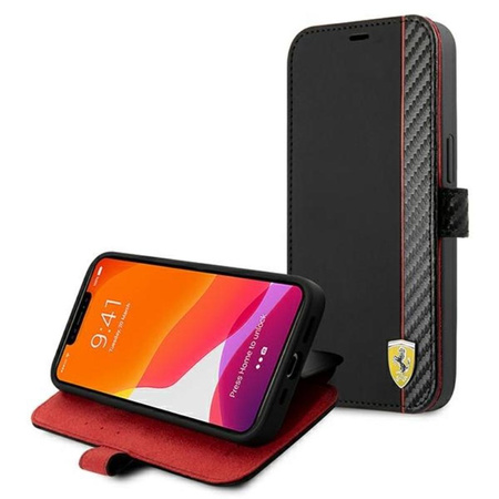 Ferrari Booktype On Track Carbon Stripe - Etui iPhone 13 (czarny)
