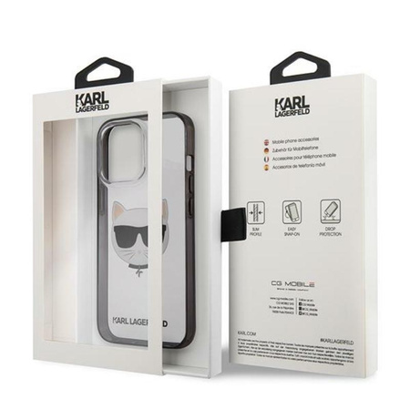 Karl Lagerfeld Choupette Head - Etui iPhone 13 Pro Max (przezroczysty / czarna ramka)