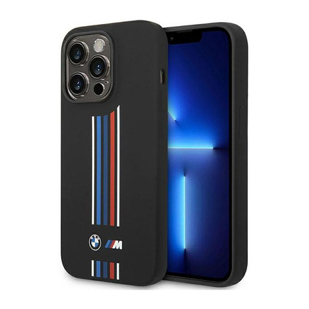 BMW Silicone Vertical Tricolor Lines - Etui iPhone 14 Pro Max (czarny)