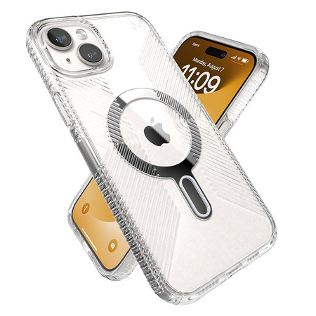 Speck Presidio Perfect-Clear Grip ClickLock & MagSafe - Etui iPhone 15 Plus / iPhone 14 Plus (Clear / Chrome Finish / Serene Silver)