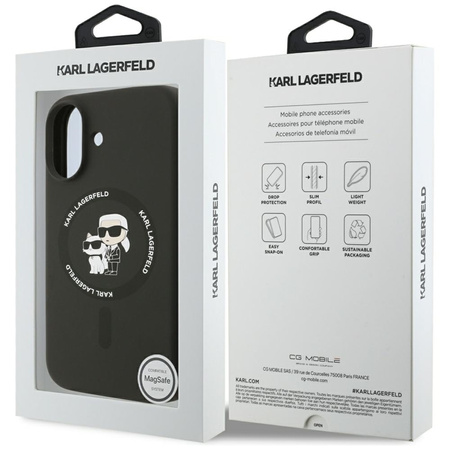 Karl Lagerfeld Silicone Karl & Choupette Ring MagSafe - Etui iPhone 17 (czarny)