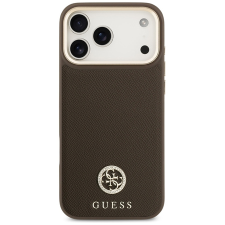 Guess Grained Strass Logo MagSafe - Etui iPhone 17 Pro Max (brązowy)