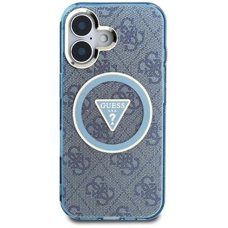 Guess IML Metal Glitter 4G Circle Triangle MagSafe - Etui do iPhone 16 (niebieski)