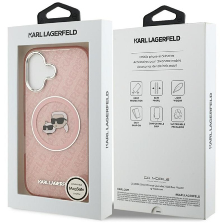 Karl Lagerfeld IML Glitter Karl & Choupette Heads Logo MagSafe - Etui iPhone 17 (różowy)