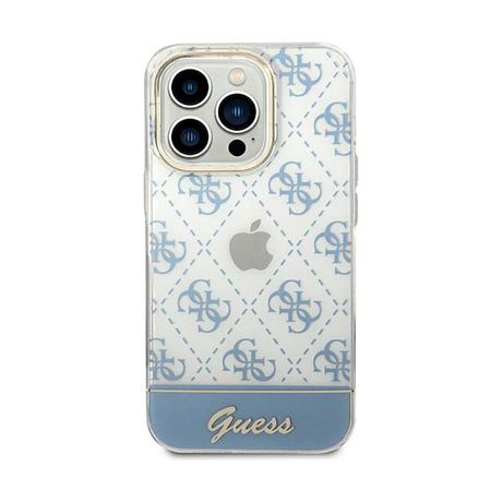 Guess 4G Stripe Script Logo Electroplated Pattern – Etui iPhone 14 Pro (niebieski)