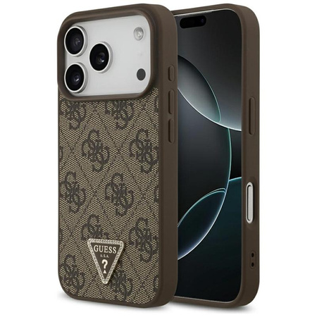 Guess Leather 4G Triangle Strass MagSafe - Etui iPhone 17 Pro (brązowy)