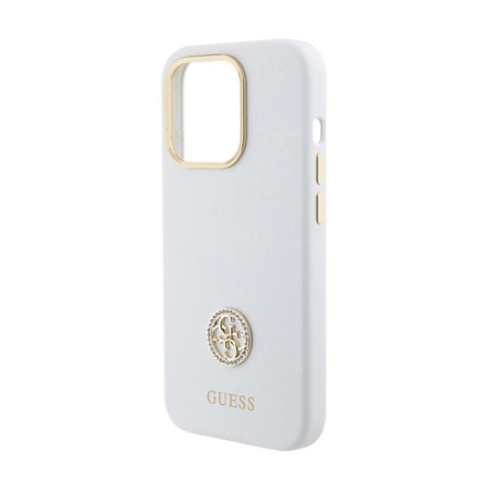 Guess Silicone Logo Strass 4G - Etui iPhone 15 Pro Max (biały)