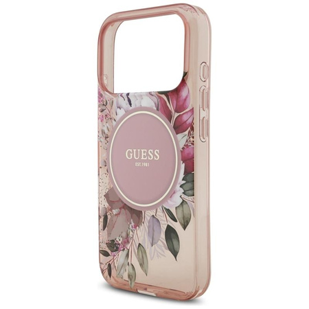 Guess IML Flowers Electro Pearl Strap MagSafe - Etui iPhone 17 Pro (różowy)