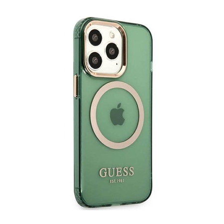 Guess Gold Outline Translucent MagSafe - Etui iPhone 13 Pro Max (zielony)