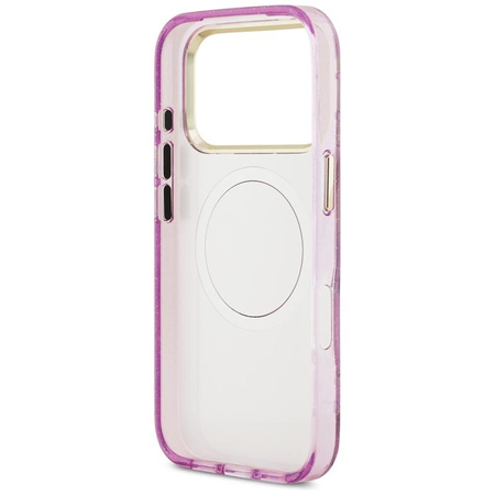 Guess IML Glitter Flowers Triangle MagSafe - Etui iPhone 17 Pro (fioletowy)