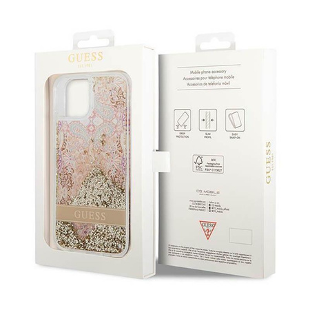 Guess Liquid Glitter Paisley - Etui iPhone 14 (złoty)