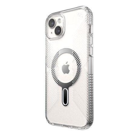 Speck Presidio Perfect-Clear Grip ClickLock & MagSafe - Etui iPhone 15 Plus / iPhone 14 Plus (Clear / Chrome Finish / Serene Silver)