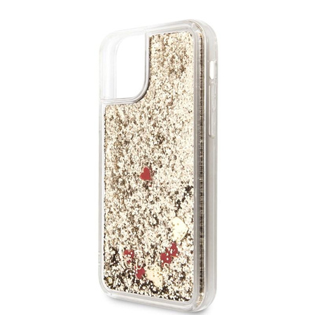 Guess Liquid Glitter Hearts - Etui iPhone 11 (złoty/czerwony)