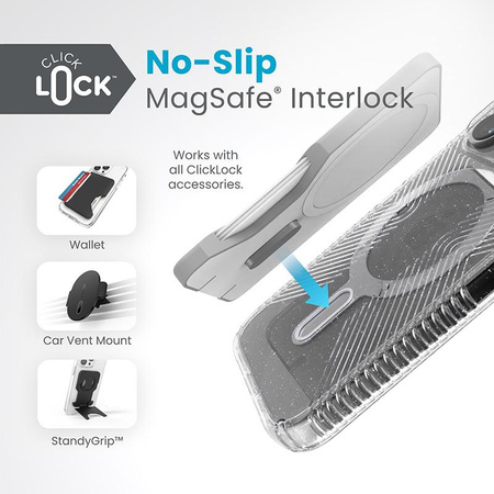 Speck Presidio Lux Grip ClickLock & Magsafe - Etui iPhone 15 Pro (Clear / Chrome Finish / Serene Silver)