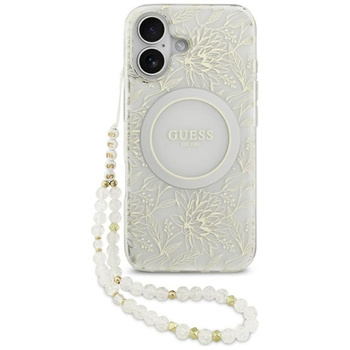Guess IML Flowers Electro Pearl Strap MagSafe - Etui iPhone 17 (biały)