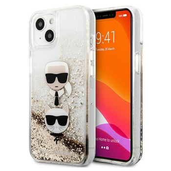 Karl Lagerfeld Liquid Glitter Karl & Choupette Head - Etui iPhone 13 (złoty)