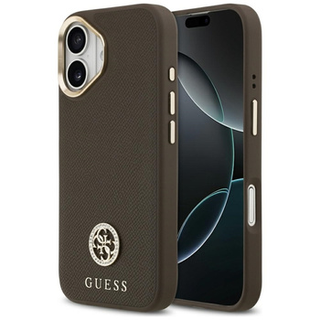 Guess Grained Strass Logo MagSafe - Etui iPhone 17 (brązowy)