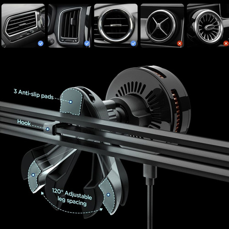 Spigen Essential EV25MFAQ - Magnetyczny uchwyt samochodowy na kratkę nawiewu z ładowaniem bezprzewodowym 25W MagSafe Qi2.2 (Black)